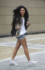 VICK HOPE in Denim Shorts Out in London 08/17/2021