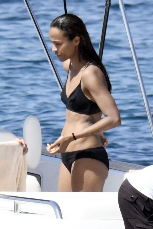 ZOE SALDANA in Bikini at a Boat in Italy 08/16/2021