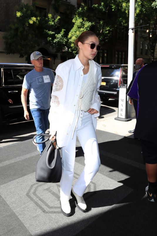 GIGI HADID All in White Out in New York 09/11/2021