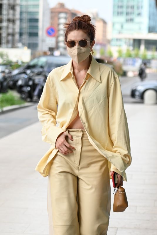 GIGI HADID Arrives at Versace SS22 Fashion Show in Milan 09/23/2021