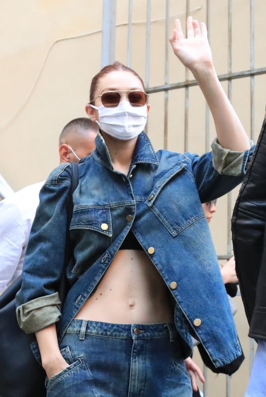 GIGI HADID Leaves Alberta Ferretti Show at Milan Fashion Week 09/22/2021
