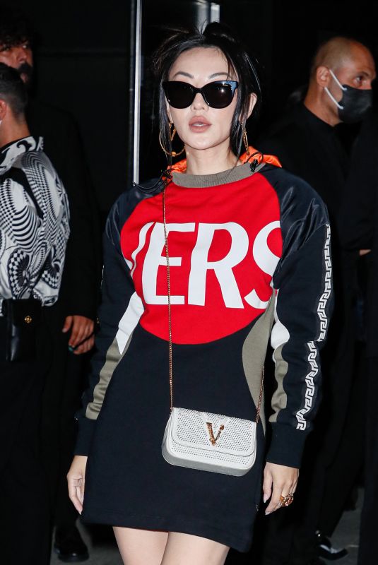 JESSICA WANG Arrives at Versace Fashion Show at Milan Fashion Week 09/24/2021