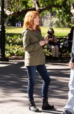 JULIANNE MOOR on the Set of Sharper at Washington Square Park in New York 09/29/2021