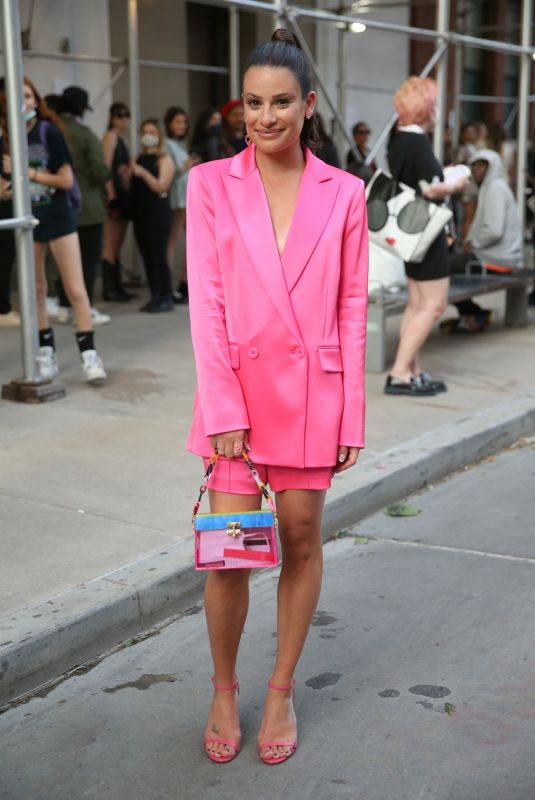 LEA MICHELE Arrives at Alice & Olivia Show at New York Fashion Week 09/10/2021