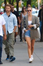 NINA AGDAL in Denim SHorts Out in New York 09/11/2021