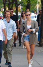 NINA AGDAL in Denim SHorts Out in New York 09/11/2021