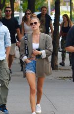 NINA AGDAL in Denim SHorts Out in New York 09/11/2021