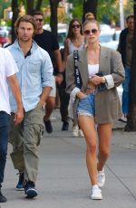 NINA AGDAL in Denim SHorts Out in New York 09/11/2021