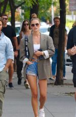 NINA AGDAL in Denim SHorts Out in New York 09/11/2021