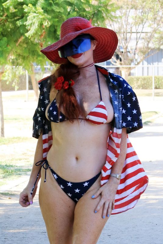 PHOEBE PRICE in American Flag Bikini on Labor Day in Los Angeles 09/06/2021