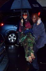 RIHANNA Arrives at a Party in Camouflage Skirt in New York 09/23/2021