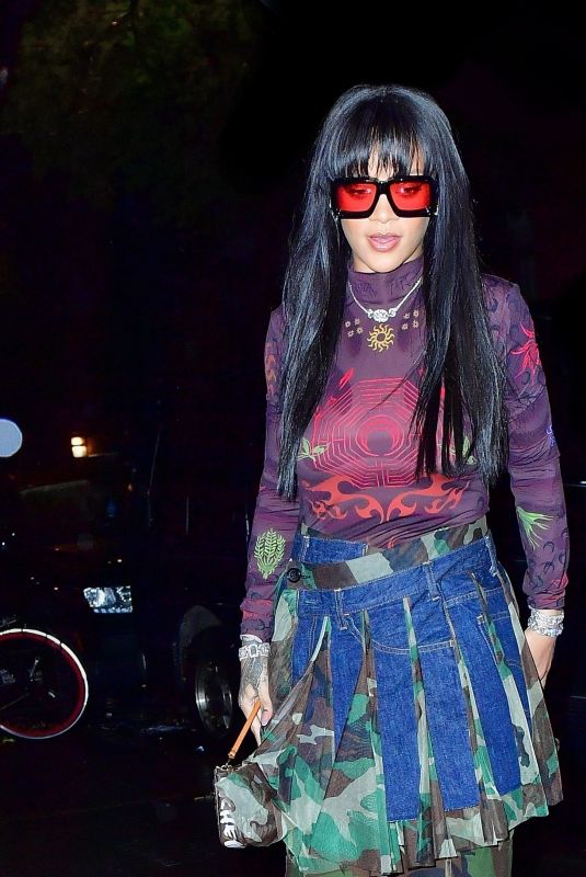 RIHANNA Arrives at a Party in Camouflage Skirt in New York 09/23/2021