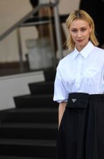SARAH GADON Arrives at Prada Show at Milan Fashion Week 09/24/2021