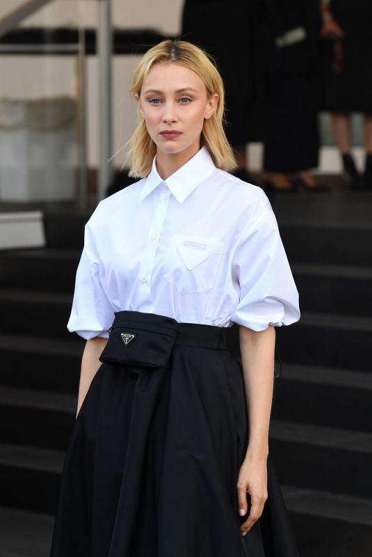 SARAH GADON Arrives at Prada Show at Milan Fashion Week 09/24/2021