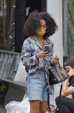 YARA SHAHIDI in Denim Shorts Out on Madison Avenue in New York 09/12/2021