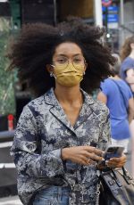 YARA SHAHIDI in Denim Shorts Out on Madison Avenue in New York 09/12/2021