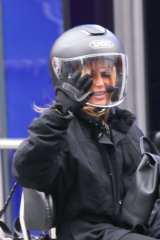 AMANDA HOLDEN Leaves Heart Radio on Limo Bike in London 10/15/2021
