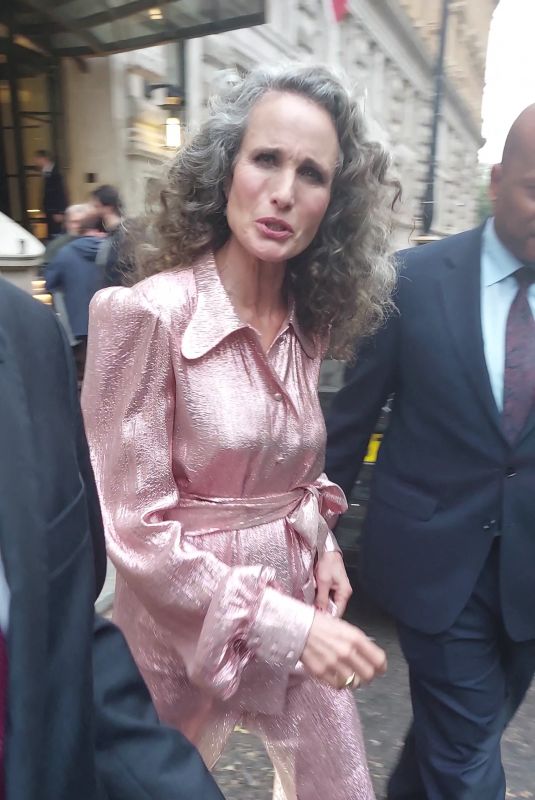 ANDIE MACDOWELL Leaves Her Hotel in London 10/07/2021