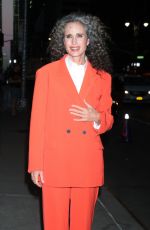 ANDIE MACDOWELL Leaves Late Show with Stephen Colbert in New York 10/21/2021