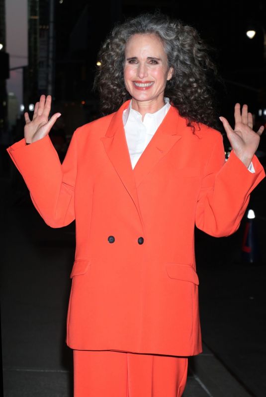 ANDIE MACDOWELL Leaves Late Show with Stephen Colbert in New York 10/21/2021