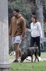 BECCA KUFRIN and Thomas Jacobs Out with Their Dogs at a Dog Park in Los Angeles 10/07/2021