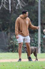 BECCA KUFRIN and Thomas Jacobs Out with Their Dogs at a Dog Park in Los Angeles 10/07/2021