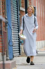 CLAIRE DANES in a Grey Hoodie Dress Out in New York 10/25/2021