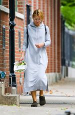 CLAIRE DANES in a Grey Hoodie Dress Out in New York 10/25/2021