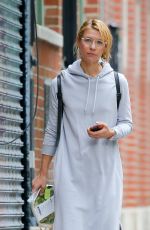 CLAIRE DANES in a Grey Hoodie Dress Out in New York 10/25/2021
