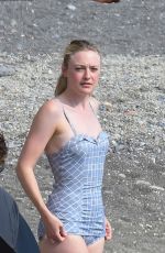 DAKOTA FANNING in a Retro Swimsuit on the Set of Ripley on Amalfi Coast 10/20/2021