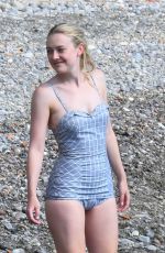 DAKOTA FANNING in a Retro Swimsuit on the Set of Ripley on Amalfi Coast 10/20/2021