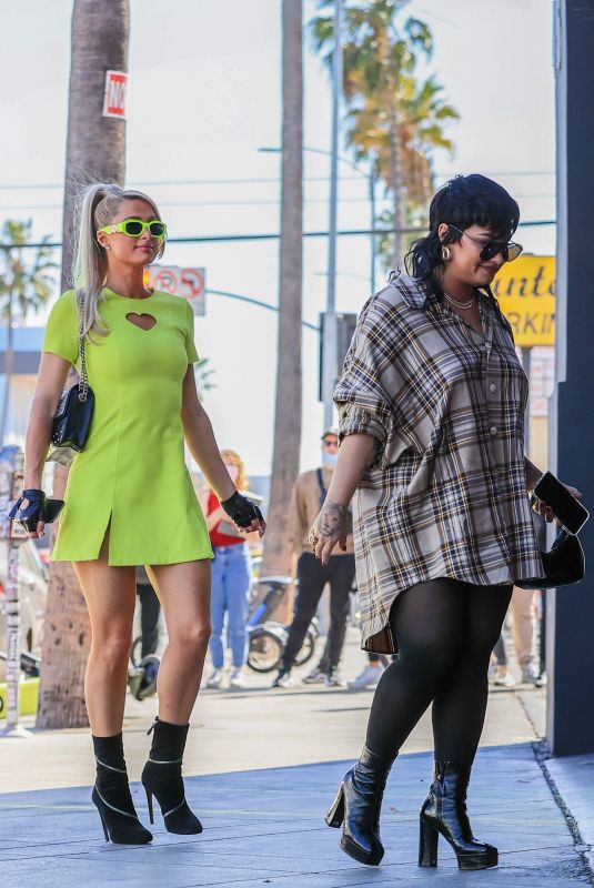 DEMI LOVATO and PARIS HILTON on the Set of Their New Show in West Hollywood 10/13/2021