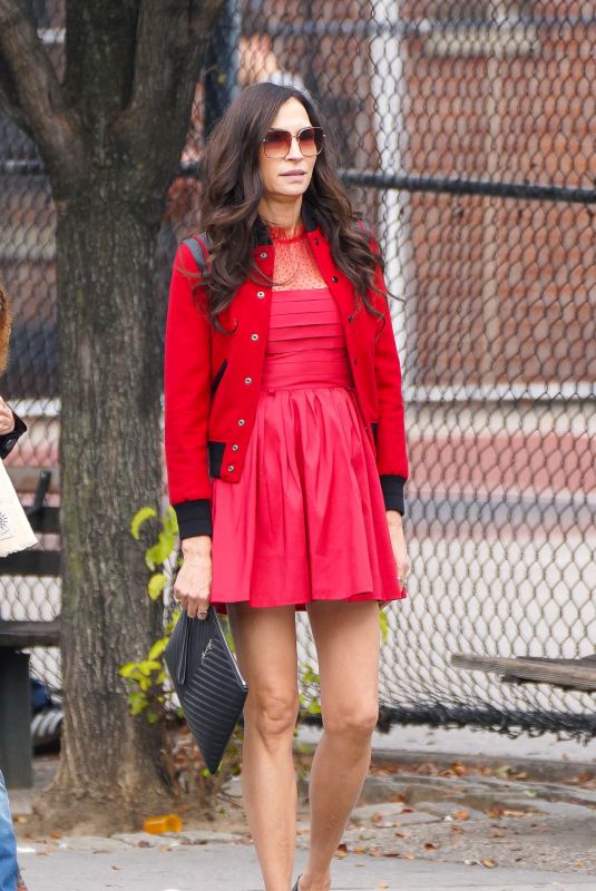 FAMKE JANSSEN All in Red Out in New York 10/24/2021
