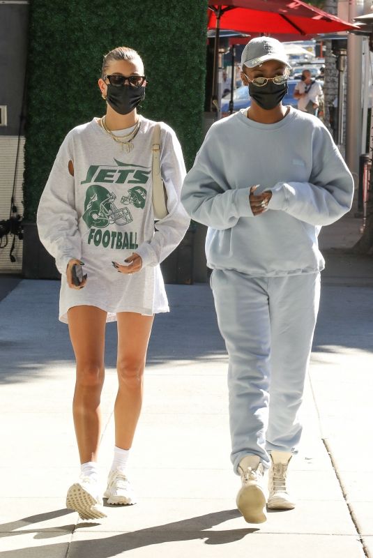 HAILEY BIEBER and JUSTINE SKYE Out for Lunch at Honor Bar in Beverly Hills 10/28/2021
