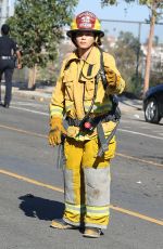 JENNA DEWAN as a Firefighter on the set of The Rookie in Los Angeles 10/26/2021