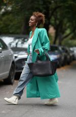 JUSTINE SKYE Out Carrying DKNY Effortless Bag in New York 10/12/2021