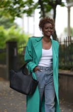 JUSTINE SKYE Out Carrying DKNY Effortless Bag in New York 10/12/2021
