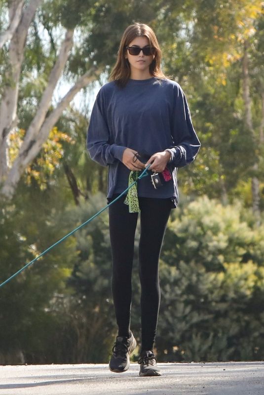 KAIA GERBER Out with Her Dog at Point Dume Village in Malibu 10/24/2021