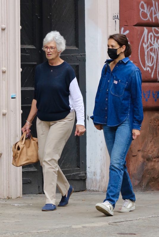 KATIE HOLMES in Double Denim Out Shopping with Her Mom Kathleen in New York 10/09/2021