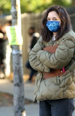 KATIE HOLMES on the Set of Her New Movie Rare Objects in Brooklyn 10/28/2021