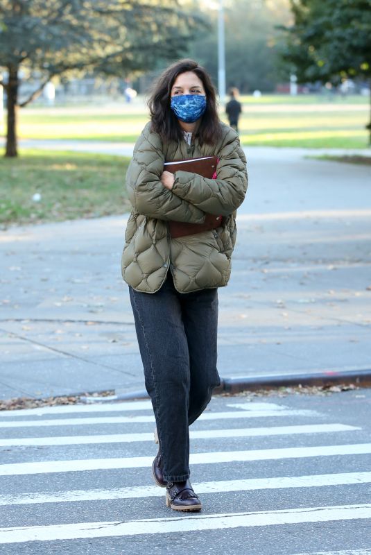 KATIE HOLMES on the Set of Her New Movie Rare Objects in Brooklyn 10/28/2021