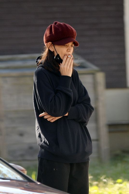 KATIE HOLMES Out Smoking in Brooklyn 10/19/2021
