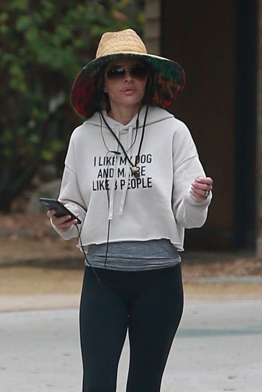 LISA RINNA in a Black Yoga Pants and Grey Hoodie Out Hikinig in Los Angeles 10/24/2021