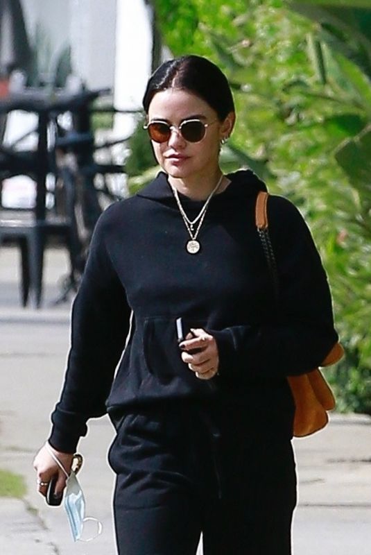 LUCY HALE Leaves a Nail Salon in Studio City 10/23/2021
