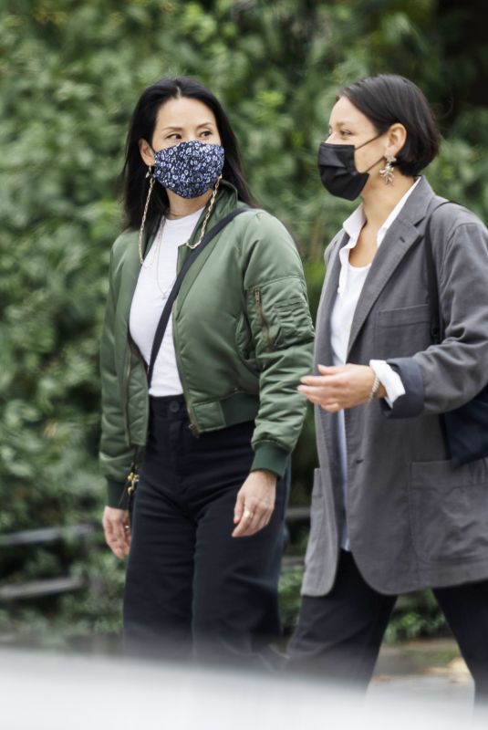 LUCY LIU Out with a Friend in New York 10/23/2021