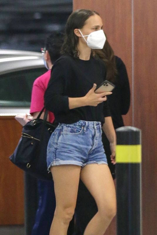 NATALIE PORTMAN in Denim Shorts at a Medical Center in Beverly Hills 10/08/2021