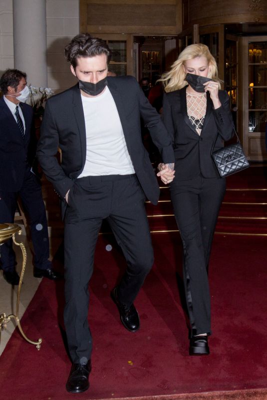 NICOLA PELTZ and Brooklyn Beckham Leaves Ritz Hotel at Paris Fashion Week 10/02/2021