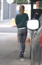 OLIVIA WILDE in a Green Sweater Top and Grey Leggings Out for Coffee in Los Feliz 10/22/2021