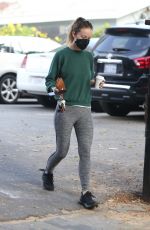 OLIVIA WILDE in a Green Sweater Top and Grey Leggings Out for Coffee in Los Feliz 10/22/2021