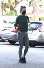OLIVIA WILDE in a Green Sweater Top and Grey Leggings Out for Coffee in Los Feliz 10/22/2021